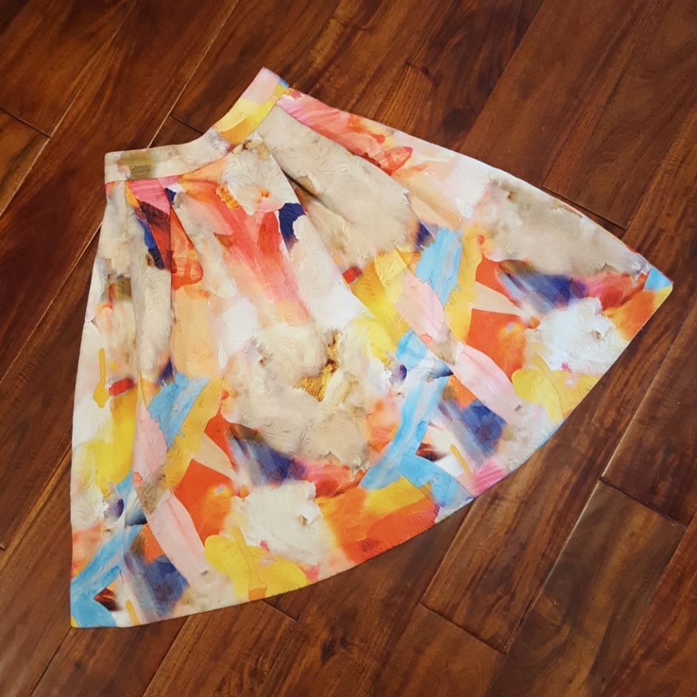 Paint Print Multicolor Jacquard High-Waist Skirt